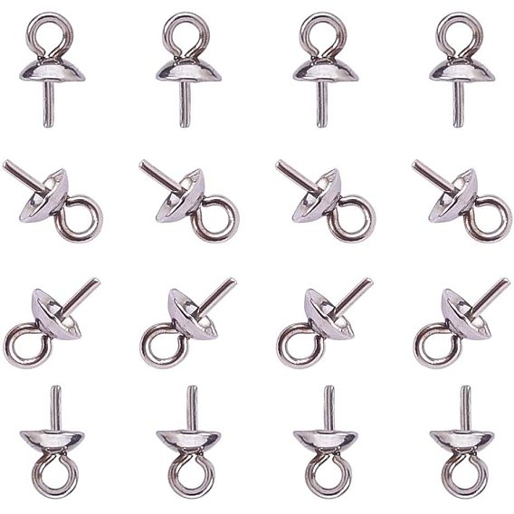 304 Stainless Steel Cup Pearl Peg Bails Pin Pendants, For Half Drilled Beads