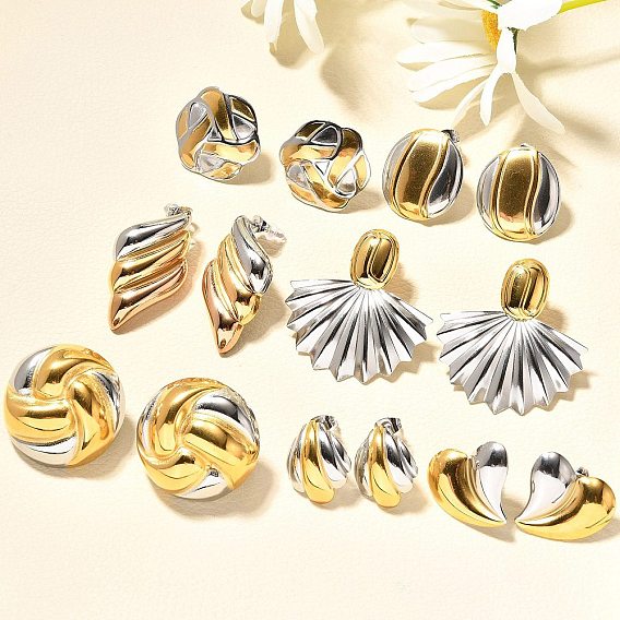 304 двухцветные серьги-гвоздики из нержавеющей стали, золотые и нержавеющая сталь цвет