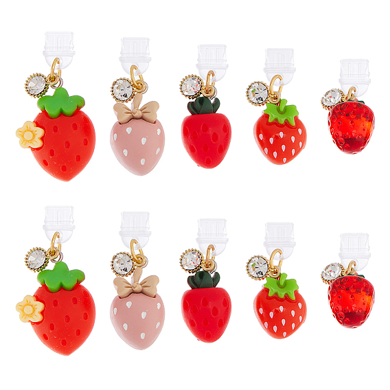 10шт 5 стиль пластиковые мобильные пылезащитные заглушки, с подвесками из смоляной клубники