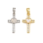 Brass Micro Pave Clear Cubic Zirconia Pendants, with Shell, Cross with Heart Charms