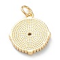 Brass Micro Pave Cubic Zirconia Pendants, with Enamel, Long-Lasting Plated, Real 18K Gold Plated, Flat Round with Sun
