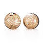 Transparent Handmade Blown Glass Globe Beads, Stripe Pattern, Round