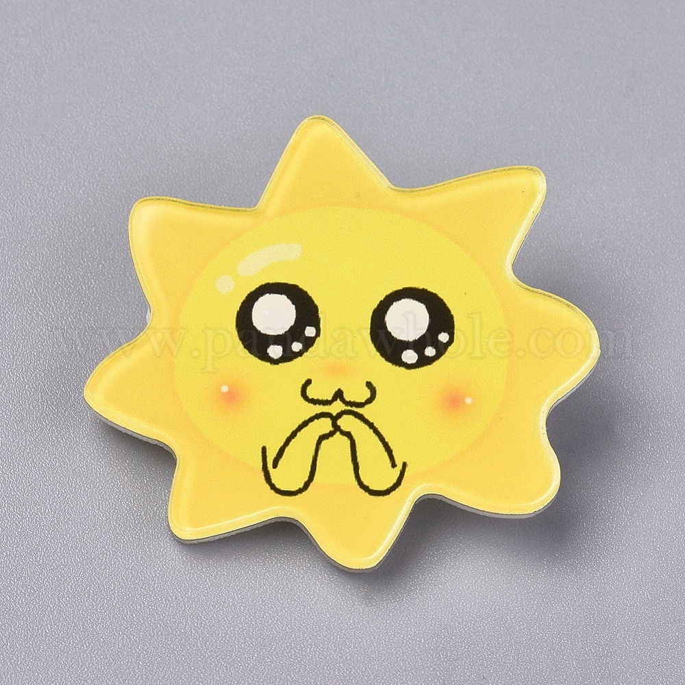 China Factory Acrylic Badges Brooch Pins, Cute Lapel Pin, for Clothing Bags  Jackets Accessory DIY Crafts, Sun 37x40x8.5mm, Pin: 0.8mm in bulk online 