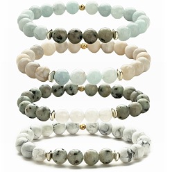 Natural Flash Stone Beaded Bracelet with White Turquoise, European and American Jewelry