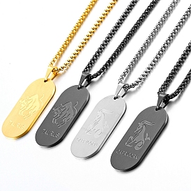 Stainless Ssteel Box Chain Oval with Constellation Pendant Necklaces for Men and Women