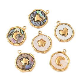 304 подвески из натуральной ракушки из нержавеющей стали, плоские круглые прелести, реальный 18 k позолоченный