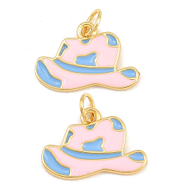 Brass Enamel Pendants, Cowboy Hat Charms, Real 18K Gold Plated