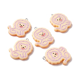 Opaque Resin Pendants, with Platinum Tone Iron Loop, Imitation Biscuits, Lion