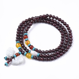 3 - ювелирные украшения буддийского стиля, браслеты из натурального граната мала, с нефритовым кулоном, стрейч браслеты, круглые