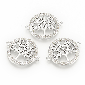 Alloy Rhinestone Links Connectors, Ring with Tree