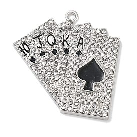 Alloy Enamel Pendants, with Rhinestone, Playing Card Charm