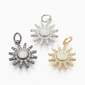 Brass Micro Pave Cubic Zirconia Pendants, with Opal, Lead Free & Cadmium Free & Nickel Free, Star