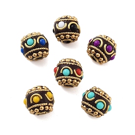 Handmade Indonesia Beads, with Brass and Resin, Round