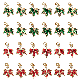 SUPERFINDINGS 24Pcs 2 Colors Brass Cubic Zirconia Charms, with Enamel, Cadmium Free & Lead Free, Golden, Maple Leaf
