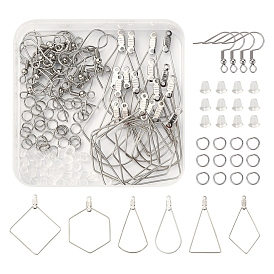 DIY Earring Making Finding Kit, Including 304 Stainless Steel Wire Pendants & Earring Hooks & Jump Rings, Plastic Nuts