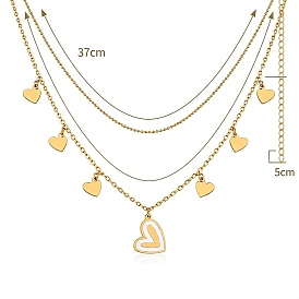 304 Collares de doble capa con colgante de corazón de acero inoxidable para mujer