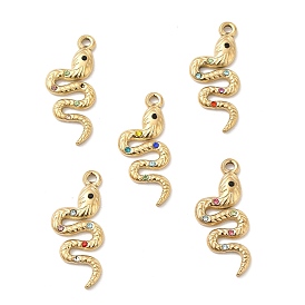 Vacuum Plating 201 Stainless Steel with Rhinestone Pendants, Snake Charms, Real 18K Gold Plated
