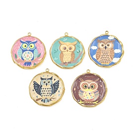 Печатные 304 подвески из нержавеющей стали, плоские круглые с совой, вакуумное покрытие pvd, реальный 18 k позолоченный
