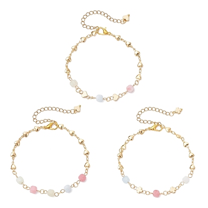 3шт. браслеты-цепочки из натурального морганита и латунных бусин для женщин, с цинковым сплавом застежками омаров коготь