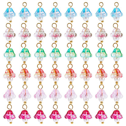 120 шт. 6 цвета гальванического стекла подвески, с позолоченной латунной фурнитурой и круглыми бусинами из стеклянного жемчуга, труба цветок