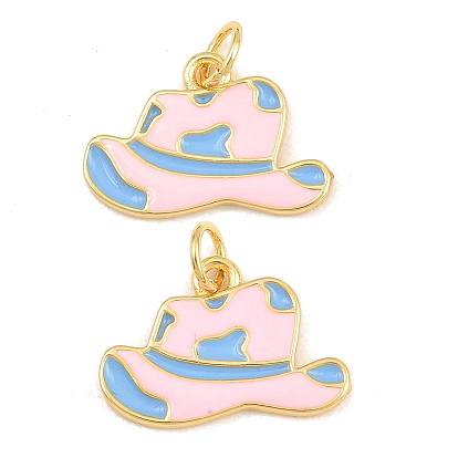 Brass Enamel Pendants, Cowboy Hat Charms, Real 18K Gold Plated