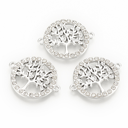 Alloy Rhinestone Links Connectors, Ring with Tree
