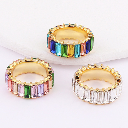 Stylish Copper Plated Colorful Crystal Ring with Zircon Stones - European and American Fashion Jewelry