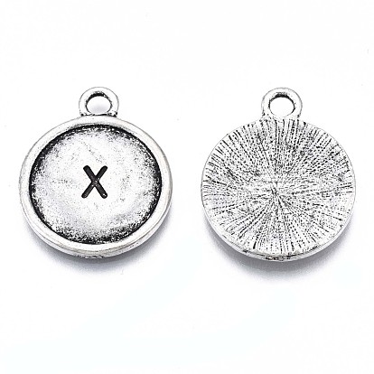 Tibetan Style Alloy Pendants, Cadmium Free & Lead Free, Flat Round with Initial Letter X