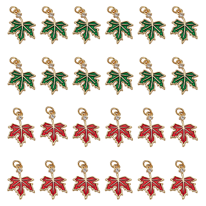 24 piezas 2 colores dijes de circonita cúbica de latón, con esmalte, sin plomo y cadmio, dorado, hoja de arce