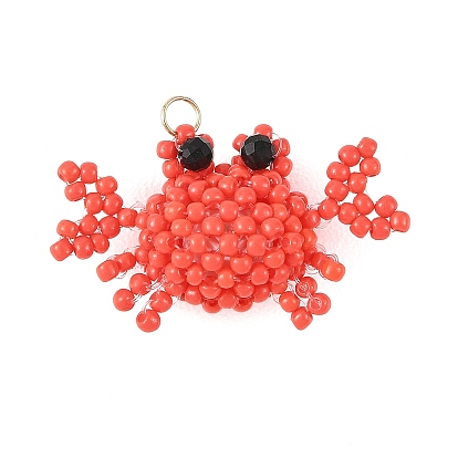 Glass Seed Beaded & Natural Black Onyx Pendants, Crab Charm, with Glass Pearl & 304 Stainless Steel Open Jump Rings