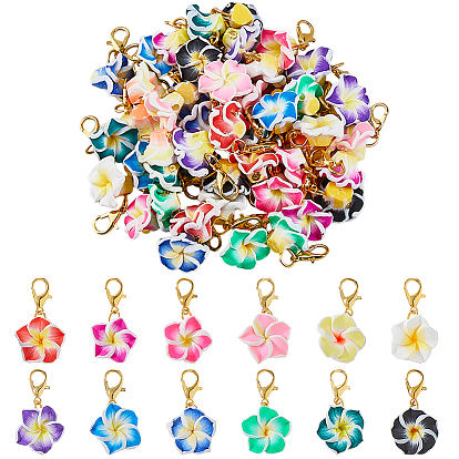 48шт 12 стиль полимерная глина подвесные украшения, Сплав с застежками когтя омара, золотые, цветок