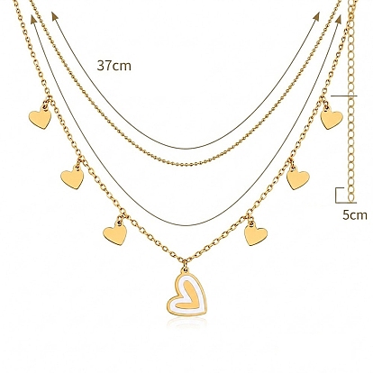 304 Collares de doble capa con colgante de corazón de acero inoxidable para mujer