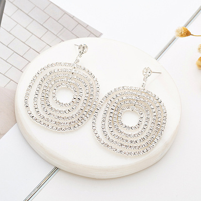 Exquisite Circle Stud Earrings with Diamond Water Drop Pendant