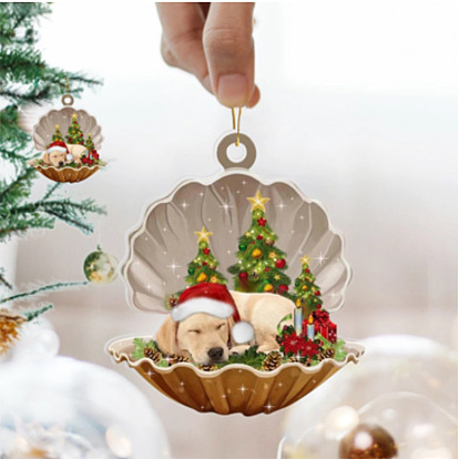 Cute Acrylic Shell Dog Pendants Decoration, for Christmas Tree Hanging Ornaments