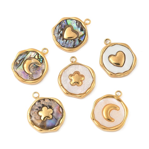 304 подвески из натуральной ракушки из нержавеющей стали, плоские круглые прелести, реальный 18 k позолоченный