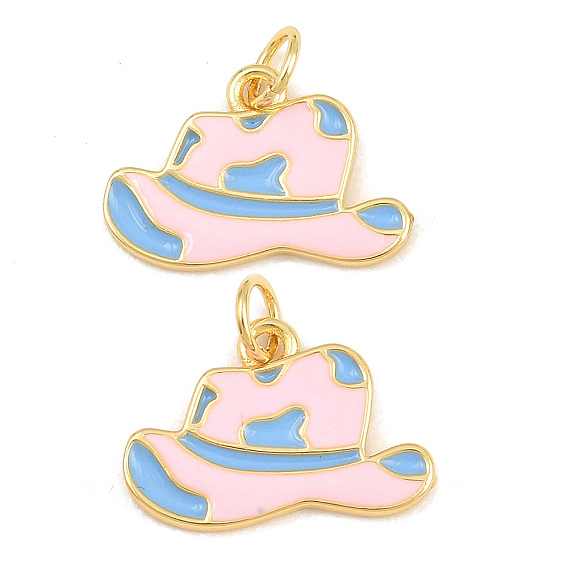 Brass Enamel Pendants, Cowboy Hat Charms, Real 18K Gold Plated