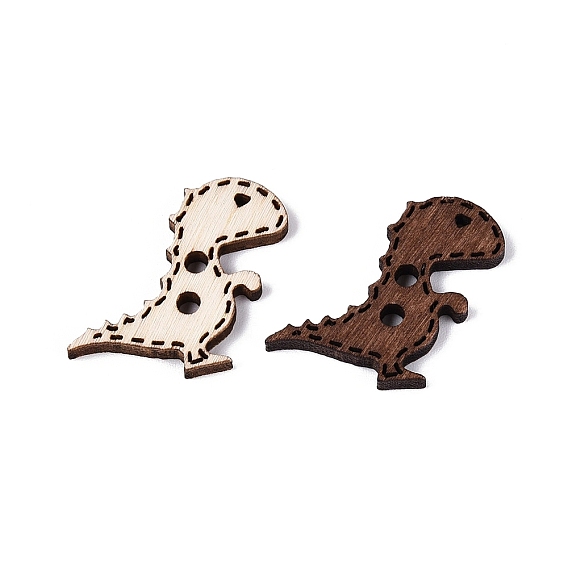 2 Boutons en bois en forme de dinosaure avec trou