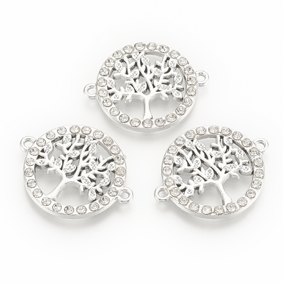 Alloy Rhinestone Links Connectors, Ring with Tree
