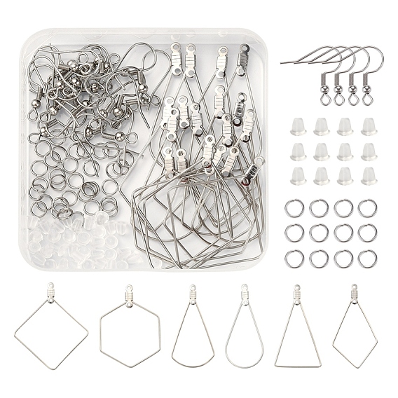 DIY Earring Making Finding Kit, Including 304 Stainless Steel Wire Pendants & Earring Hooks & Jump Rings, Plastic Nuts
