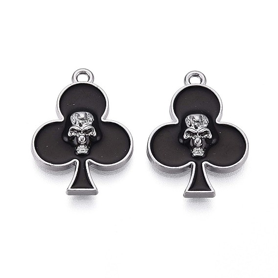 Подвески из эмали и сплава, череп туз, металлический черный 