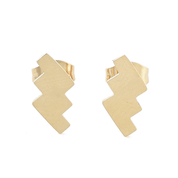 PVD Vacuum Plating 304 Stainless Steel Stud Earrings for Women, Lightning Bolt