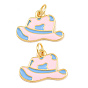 Brass Enamel Pendants, Cowboy Hat Charms, Real 18K Gold Plated