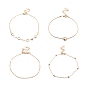 4Pcs 4 Style Alloy Chain Anklets Set with Heart, Clear Cubic Zirconia Flat Round Link Anklets for Women