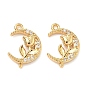 Латунные микро проложить кубического циркония подвески, луна с цветочными чарами, без никеля , реальный 18 k позолоченный