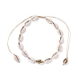 Natural Cowrie Shell Beaded Necklace, Braided Adjustable Necklace for Beach Vacation