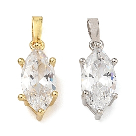 Brass Pave Clear Cubic Zirconia Pendants, Long-Lasting Plated, Rack Plating, Lead Free & Cadmium Free, Horse Eye Charms, Single Stone Charms