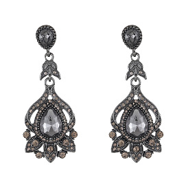 Серьги-гвоздики в форме капли из цинкового сплава со стразами, со стеклом, металлический черный 