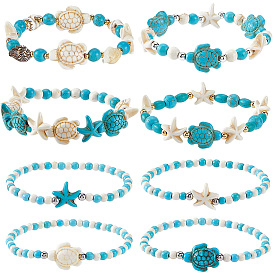 8комплекты браслетов из синтетических бирюзовых бусин в виде черепах и морских звезд