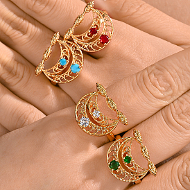 Регулируемые кольца из латуни с кубическим цирконием для женщин, серп, золотые