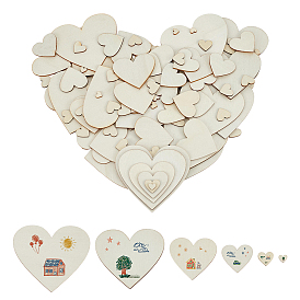 200Pcs 6 Styles Unfinished Wood Cutouts, Craft Supplies, Heart